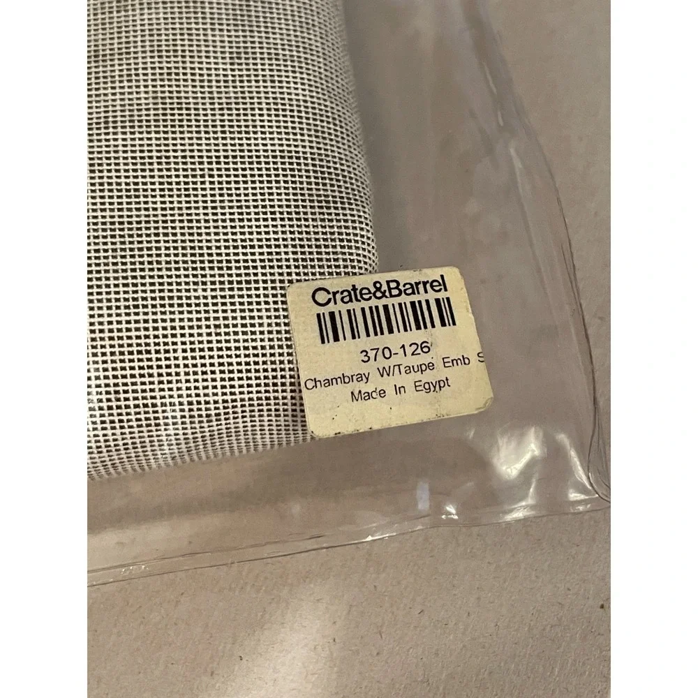 Crate & Barrel King Pillow Sham Check Hatch Cotton Taupe Border 30 x 24 New